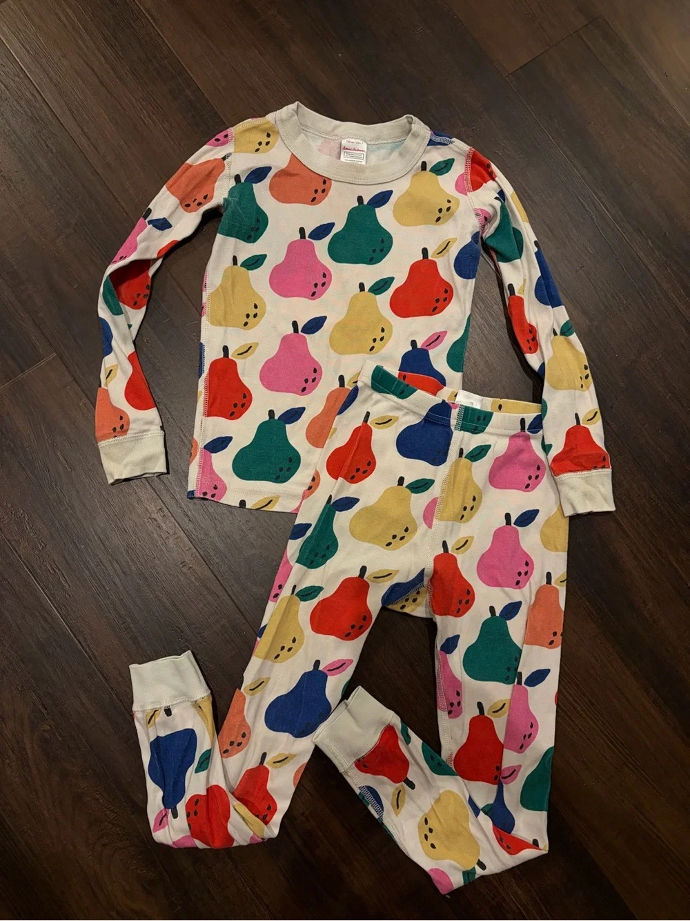 Hanna Andersson Girls Pajamas 6-7 Pear Print Organic Cotton Long Johns
